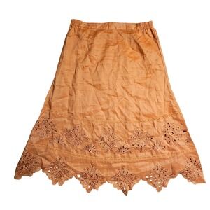 Lorena Adams‎ Linen Eyelet Cutwork Embroidery Scalloped Hem Midi Skirt L